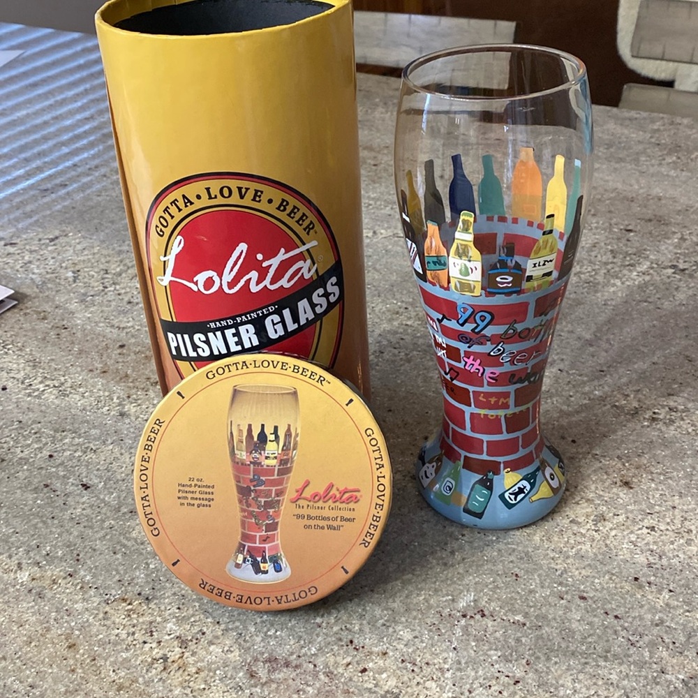 Lolita hand painted Pilsner glass NWOT